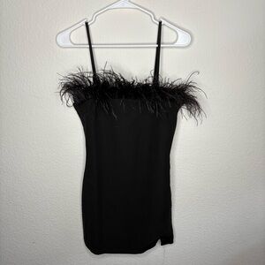Black Feather Trim Mini Dress